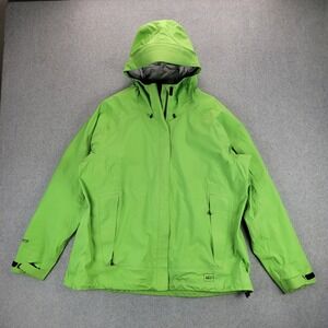 REI Rain Jacket Women XL Green eVent Waterproof Hooded Shell 794277